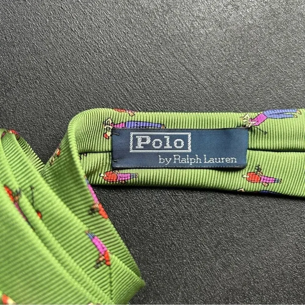Polo by Ralph Lauren 100% Silk Handmade Tie, Green with Golfers